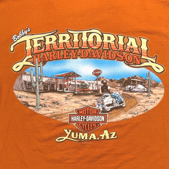 Harley Davidson Territorial Yuma AZ T Shirt Large Made USA Orange 2010 - Picture 4 of 8